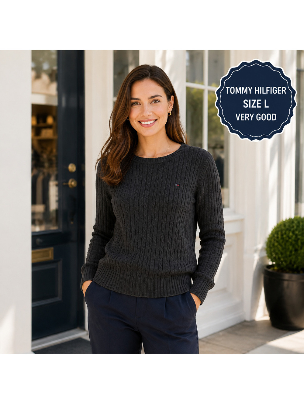 Tommy Hilfiger | Sz L | Black Cable-Knit Sweater